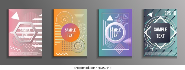 Artistic design of the cover. A set of modern abstract objects from elements of the Bauhaus style, a memphis and a hipster. Futuristic design for the background of business brochures, banners, posters