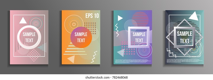Artistic design of the cover. A set of modern abstract objects from elements of the Bauhaus style, a memphis and a hipster. Futuristic design for the background of business brochures, banners, posters