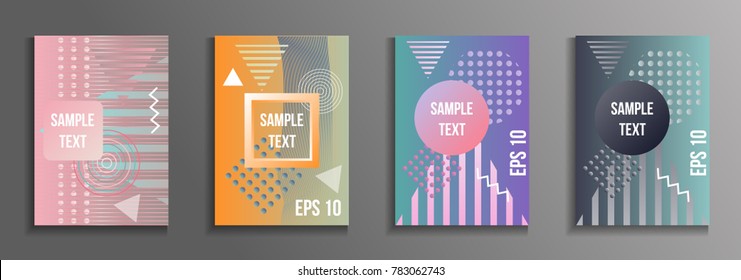 Artistic design of the cover. A set of modern abstract objects from elements of the Bauhaus style, a memphis and a hipster. Futuristic design for the background of business brochures, banners, posters