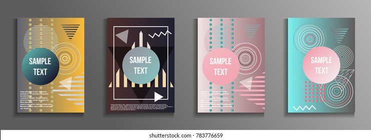 Artistic design of the cover. A set of modern abstract objects from elements of the Bauhaus style, a memphis and a hipster. Futuristic design for the background of business brochures, banners, posters