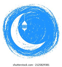 Künstlerisches Design Element für Ramadan Kareem oder Islamisches Festival Feiern. С reszenter Mond mit hängender Laterne auf trockenem Hintergrund. Vektorgrafik.