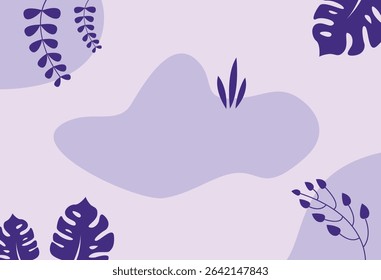 An artistic design featuring abstract foliage and floral illustrations in shades of purple. A modern and minimalistic composition ideal for creative projects, backgrounds, or design inspiration.