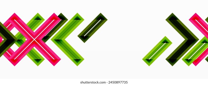 An artistic design featuring a pattern of pink and green arrows in a row, symbolizing opposite directions. The electric blue accents add a pop of color to this graphic logo