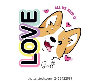 Diseño artístico, Ilustración vectorial moderna con cachorro shiba inu y tipografía moderna. Plantillas para la celebración, anuncios, marca, Anuncio, portada, etiqueta, cartel, ventas, día de la madre, día del niño.