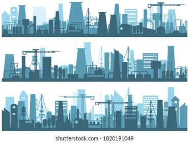 Artistic design silhouette industrial factory. Manufacturing industrial plant, factory silhouette, building of enterprise scene, manufacture industry exterior. Vector illustration, eps 10.