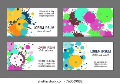 Artistic design visiting card set. Colourful template collection. Abstract bright backgrounds made of blots. EPS 10 vector. Isolated.