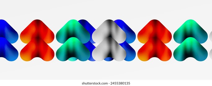 An artistic display of colorful arrows in electric blue and magenta hues on a white backdrop, creating a striking pattern reminiscent of a logo or graphics design
