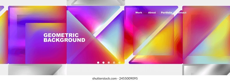 An artistic display of colorfulness with electric blue triangles and magenta rectangles on a violet background, all enclosed by a silver border. A modern art piece with a touch of geometry