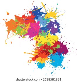 An artistic display of vibrant paint splatters creating a colorful and dynamic abstract composition