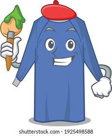 An artistic disposable clothes artist mascot design paint using a brush