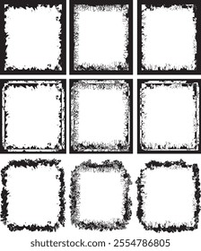 Artistic and Distressed Grunge Photo Frame Collection Nine Unique Square Frames with Textured Black Borders for Edgy and Creative Displays