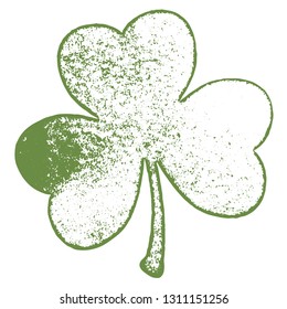 Artistic distressed patrick day element for your design. Grunge clover shamrock leaf isolated on a white background. EPS10 vector