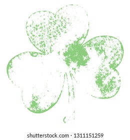 Artistic distressed St. Patrick's day element for your design. Grunge clover shamrock leaf isolated on a white background. EPS10 vector
