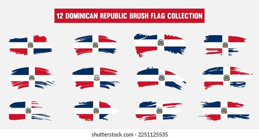Artistic Dominican Republic country brush flag collection. Set of grunge brush flags on a solid background