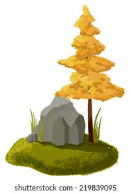 Artistic doodle of the fall yellow tree