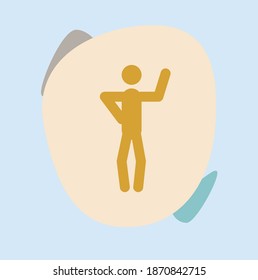 Dibujo artístico con forma abstracta en beige y oro de moda de color hombre mano levantada para saludar aislado en fondo azul claro.