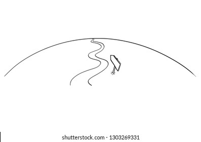 Artistic drawing of conceptual road or way winding forward and directional arrow road sign. Business concept.