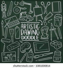 Artistic Drawing Doodle Line Icon Chalkboard Sketch Hand Made Vector Art