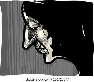 Artistic Drawing Illustration Sad Man Profile Stock Illustration 156721043