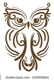 An artistic drawing of an owl using several curved lines vector color drawing or illustration