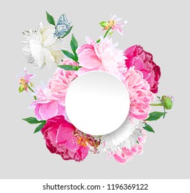 Artistic drawing in vector, not autotrace! A picturesque peony flower. Template for banners, cards. Seasonal flower. Inflorescence and leaves. Hand drawing in a vector format.