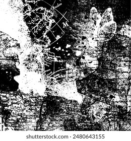 Artistic drawn vintage map background. Grunge graphics black and white