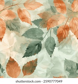 Artistic Dreamy Fall Winter Oak Eucalyptus Leaf Foliage Watercolor Abstract Scandinavian Design Seamless Pattern Wallpaper Curtain Bedding Background Upholstery Gift Wrapping Paper Vector