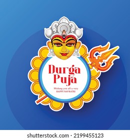 Ilustración artística Durga Puja con la diosa Durga cabeza por feliz Navratri.
