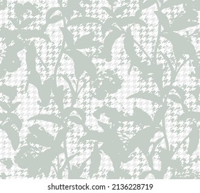 Artistic earth color. Vector seamless pattern. Flower texture with houndstooth background  pattern floral background for fashion printsTextile print for duvet cover, jacket