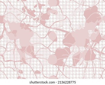 Artistic earth color. Vector seamless pattern. Flower texture with houndstooth background  pattern floral background for fashion printsTextile print for duvet cover, jacket