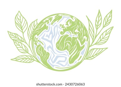 Artistic Earth globe on green background, combining with branches. Decoration for Program of Environment Protection