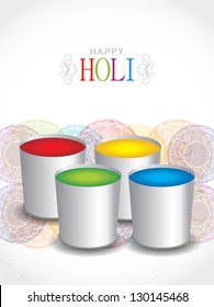 Artistic elegant background design for Indian festival Holi with color buckets. vector illustration