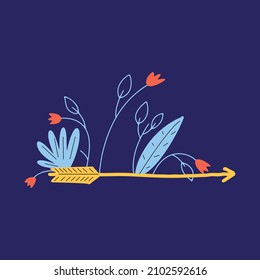 Artistic element with flowers and an arrow. Valentine's day romantic card. Vector illustration