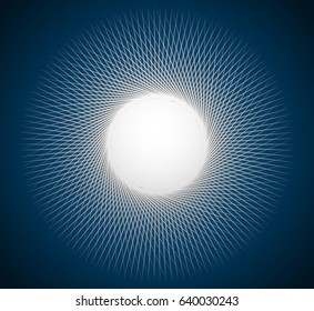 Artistic element with radial, circular lines. Radiating, concentric lines forming circular pattern