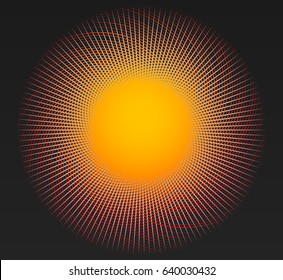Artistic element with radial, circular lines. Radiating, concentric lines forming circular pattern