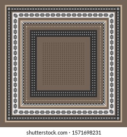 Artistic ethnic pattern for scarf design on brown background