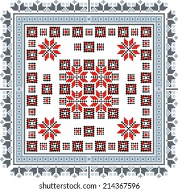 artistic ethnic vector ornament based on cross stitch Ukrainian and Russian masters 