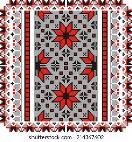 artistic ethnic vector ornament based on cross stitch Ukrainian and Russian masters 