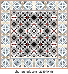 artistic ethnic vector ornament based on cross stitch Ukrainian and Russian masters 