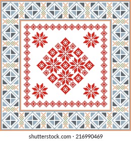 artistic ethnic vector ornament based on cross stitch Ukrainian and Russian masters 