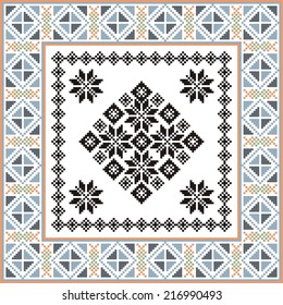 artistic ethnic vector ornament based on cross stitch Ukrainian and Russian masters 
