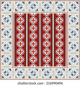 artistic ethnic vector ornament based on cross stitch Ukrainian and Russian masters 