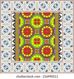 artistic ethnic vector ornament based on cross stitch Ukrainian and Russian masters 