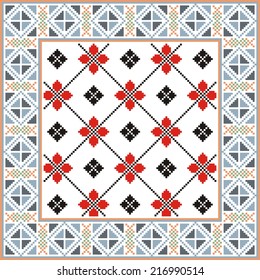 artistic ethnic vector ornament based on cross stitch Ukrainian and Russian masters 