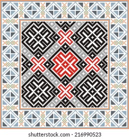 artistic ethnic vector ornament based on cross stitch Ukrainian and Russian masters 
