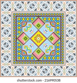 artistic ethnic vector ornament based on cross stitch Ukrainian and Russian masters 