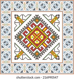 artistic ethnic vector ornament based on cross stitch Ukrainian and Russian masters 