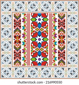 artistic ethnic vector ornament based on cross stitch Ukrainian and Russian masters 