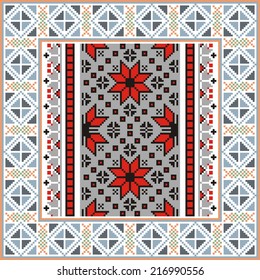 artistic ethnic vector ornament based on cross stitch Ukrainian and Russian masters 