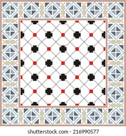 artistic ethnic vector ornament based on cross stitch Ukrainian and Russian masters 